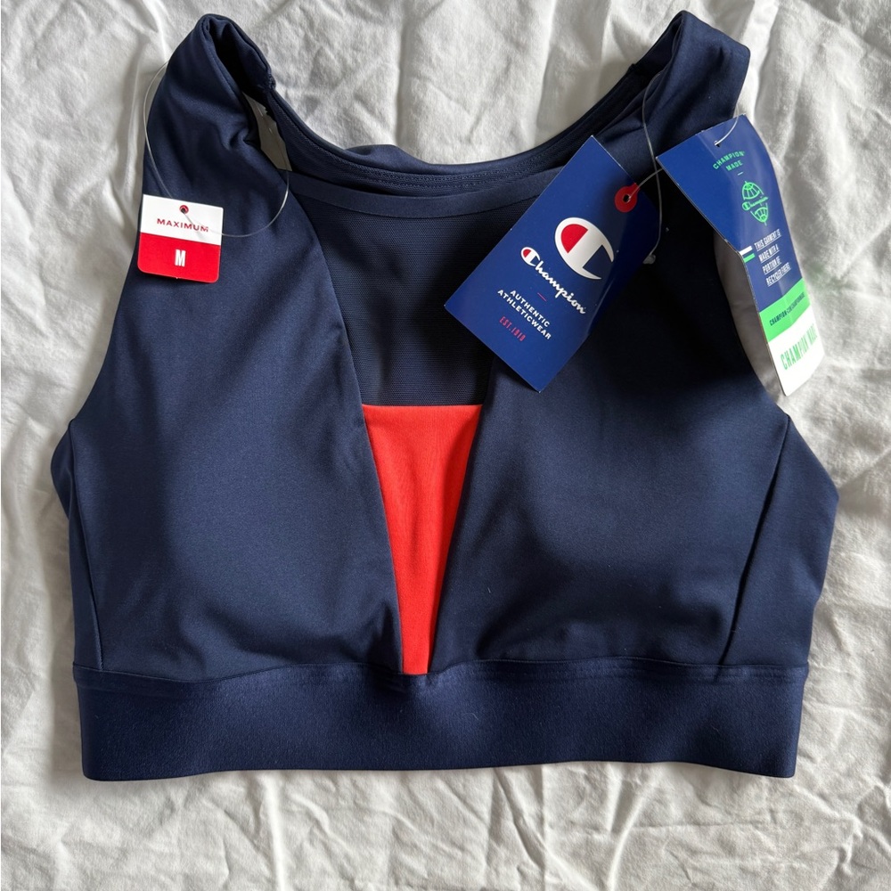 Champion Navy and Poppy Absolute Eco Shape Max Sports Bra